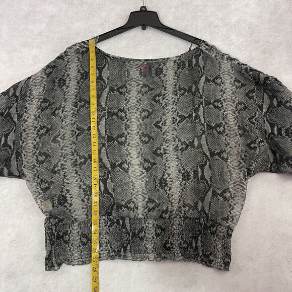 2b bebe Snake Print Puff Sleeve Blouse Cropped Sheer Animal Print Top Large - Picture 6 of 11